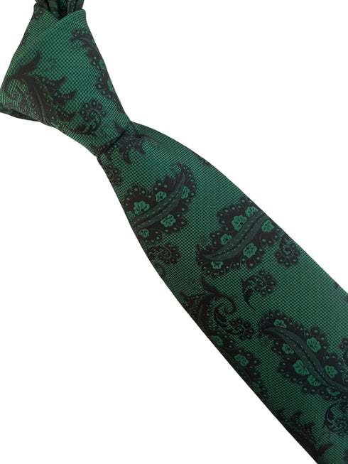 Jade, emerald green and  black paisley classic tie